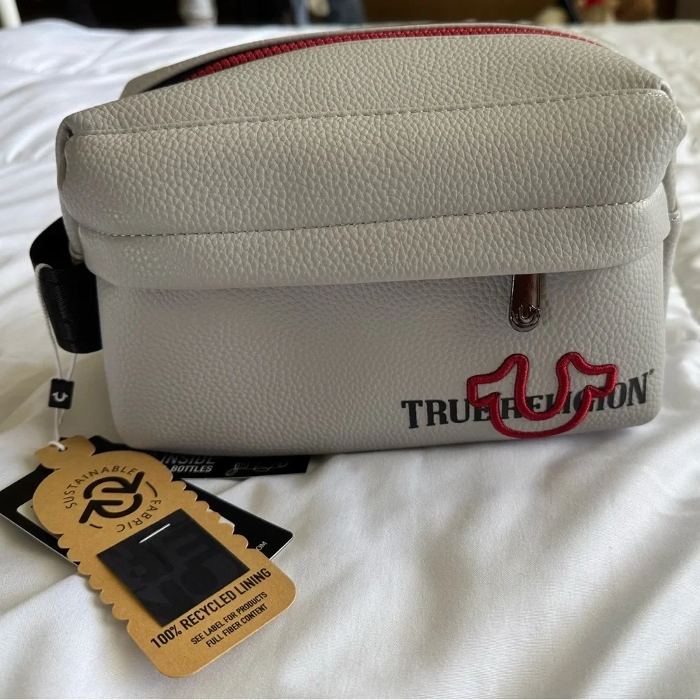 True Religion Toiletry Bag Men's Grey /Red Quadry Horseshoe Logo...